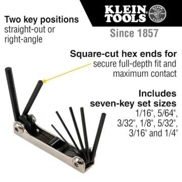 Klein Tools 70582 Folding Hex Key Set – Compact 7-Key Metric Tool Set