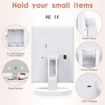 WEILY Makeup Vanity Mirror with 21 LED Lights and Touch Screen, Tri-Fold 1x 2X 3X Magnification,180° Adjustable Rotation and USB Powered,Countertop Cosmetic Mirror (White)