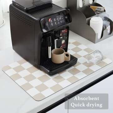 Ohocut Checkered Dish Drying Mat for Kitchen Counter, Coffee Bar, Coffee Station Accessories, Retro Cute Aesthetic Modern Absorbent Coffee Mat Kitchen Drying Mat Easy Clean, Beige 16" x 24"