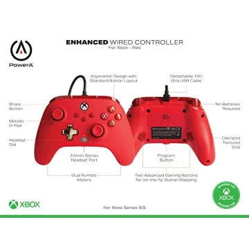 PowerA Wired Controller for Xbox Series X|S, Red with Custom Buttons
