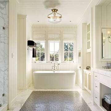 YUBOLE Modern Mid-Century Gold Clear Glass Ceiling Lights Brass 14" Wide Semi Flush Mount Ceiling Li...