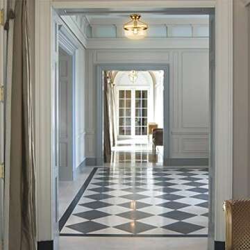 YUBOLE Modern Mid-Century Gold Clear Glass Ceiling Lights Brass 14" Wide Semi Flush Mount Ceiling Lighting Fixture for Bedroom Kitchen Hallway Bathroom