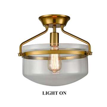 YUBOLE Modern Mid-Century Gold Clear Glass Ceiling Lights Brass 14" Wide Semi Flush Mount Ceiling Lighting Fixture for Bedroom Kitchen Hallway Bathroom