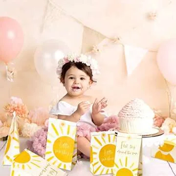 G1ngtar 24Pcs Boho Sun First Trip Around The Sun Party Favor Bags with Hippie Rainbow Little Sunshine Stickers You are My Sunshine First Birthday Party Decoration Supplies for Boys Girls