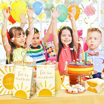 G1ngtar 24Pcs Boho Sun First Trip Around The Sun Party Favor Bags with Hippie Rainbow Little Sunshine Stickers You are My Sunshine First Birthday Party Decoration Supplies for Boys Girls