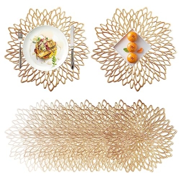 24pack 15inch Gold Round Placemats Vinyl Plastic Dining Table Decorations for Christmas Thanksgiving...