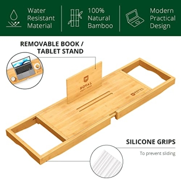 Luxury Bamboo Bath Caddy with Wine Book Tablet Holder