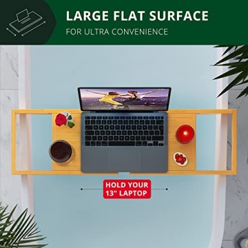 Luxury Bamboo Bath Caddy with Wine Book Tablet Holder