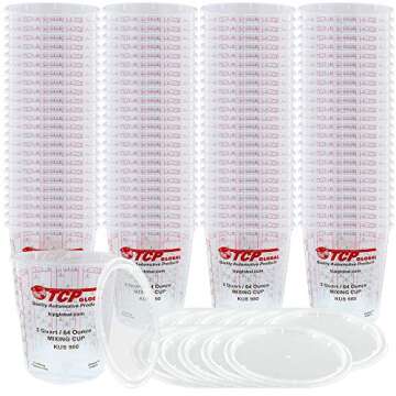Custom Shop - Full Box Case of 100 Each 64 Ounce Graduated Paint Mixing Cups - Cups are Calibrated w...