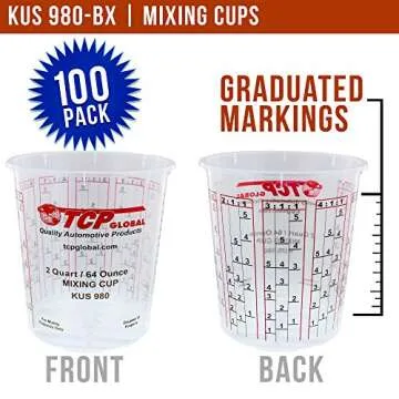 Custom Shop - Full Box Case of 100 Each 64 Ounce Graduated Paint Mixing Cups - Cups are Calibrated with Multiple Mixing Ratios - Also Includes 12 Lids - Cups Hold 80-Ounces Epoxy Resin