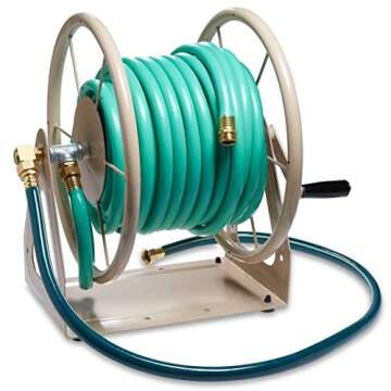 Liberty Garden Products 703-2 Multi-Purpose Steel Garden Wall/Floor Mount Hose Reel, Tan Poly