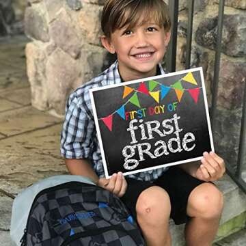 First Day & Last Day of School Photo Prop Signs, 8"x 10", Primary Flags Chalkboard, 17-Grade: Preschool, Pre-K, T-K, Kindergarten, 1st-12th Grades to College