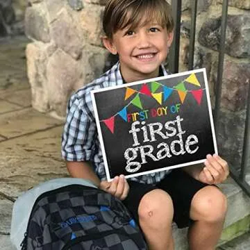 First Day & Last Day of School Photo Prop Signs, 8"x 10", Primary Flags Chalkboard, 17-Grade: Preschool, Pre-K, T-K, Kindergarten, 1st-12th Grades to College