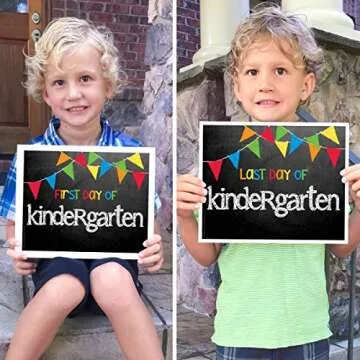 First Day & Last Day of School Photo Prop Signs, 8"x 10", Primary Flags Chalkboard, 17-Grade: Preschool, Pre-K, T-K, Kindergarten, 1st-12th Grades to College