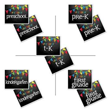 First Day & Last Day of School Photo Prop Signs, 8"x 10", Primary Flags Chalkboard, 17-Grade: Preschool, Pre-K, T-K, Kindergarten, 1st-12th Grades to College