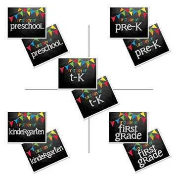 First Day & Last Day of School Photo Prop Signs, 8"x 10", Primary Flags Chalkboard, 17-Grade: Preschool, Pre-K, T-K, Kindergarten, 1st-12th Grades to College