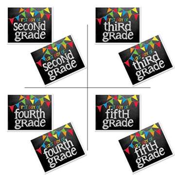 First Day & Last Day of School Photo Prop Signs, 8"x 10", Primary Flags Chalkboard, 17-Grade: Preschool, Pre-K, T-K, Kindergarten, 1st-12th Grades to College