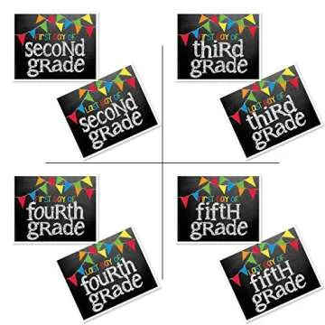 First Day & Last Day of School Photo Prop Signs, 8"x 10", Primary Flags Chalkboard, 17-Grade: Preschool, Pre-K, T-K, Kindergarten, 1st-12th Grades to College