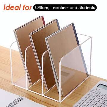 HeZone File Organizer for Desk Clear Acrylic Magazine Holder Desk Organizer Office Accessories Folder Organizer with 3 Vertical Organizer Spaces File sorters,for Home Office School...(B5)