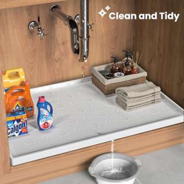 Doasuwish Under Sink Mat 28"x22",Waterproof Silicone Kitchen Sink Mat with Drain Spout,Multiple Uses Shelf Liner Drip Tray, Under Sink Organizer Protector for Kitchen and Bathroom Cabinet