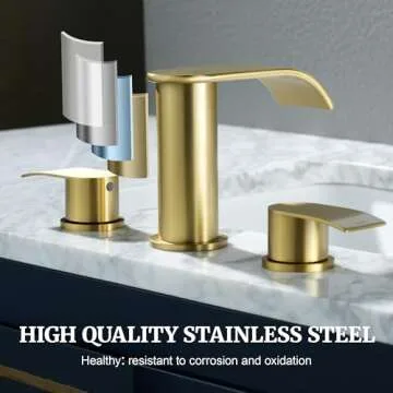 Ultimate Unicorn 8 inch Bathroom Faucet Brushed Gold, Waterfall Bathroom Sink Faucet with Metal Pop-up Sink Drain Stopper and 2 Supply Hoses,2 Handle Widespread Faucet for Vanity Sink 3 Holes