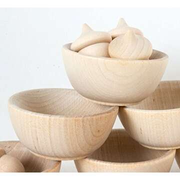 Wooden Acorns Counting & Sorting Kit - Unfinished Wood Set of 20 Acorns and 6 Bowls - Made in The USA