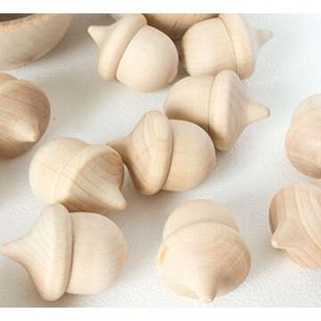 Wooden Acorns Counting & Sorting Kit - Unfinished Wood Set of 20 Acorns and 6 Bowls - Made in The USA