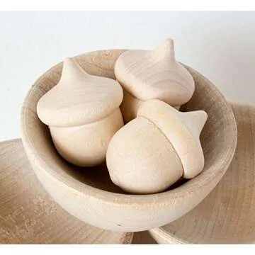 Wooden Acorns Counting & Sorting Kit - Unfinished Wood Set of 20 Acorns and 6 Bowls - Made in The USA