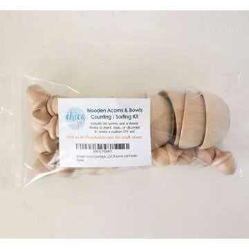 Wooden Acorns Counting & Sorting Kit - Unfinished Wood Set of 20 Acorns and 6 Bowls - Made in The USA