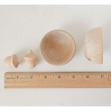 Wooden Acorns Counting & Sorting Kit - Unfinished Wood Set of 20 Acorns and 6 Bowls - Made in The USA