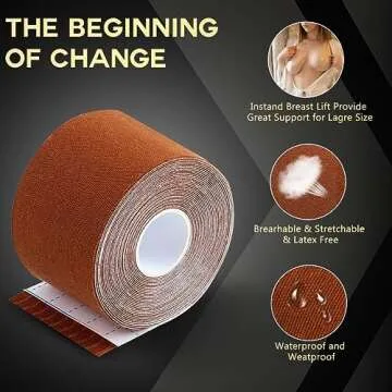Medimama Invisible Breast Lift Tape with 10pcs Lace Petal Backless Nipple Cover, Boob Tape brown boobtape for Breast Lift A-D