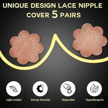 Medimama Invisible Breast Lift Tape with 10pcs Lace Petal Backless Nipple Cover, Boob Tape brown boobtape for Breast Lift A-D