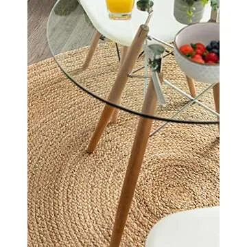 FRELISH DECOR Handwoven Jute Area Rug - 3 feet Round - Natural Yarn - Rustic Vintage Beige Braided Reversible Rug - Eco Friendly Rugs for Bedroom - Kitchen - Living Room - Farmhouse (3' Round)