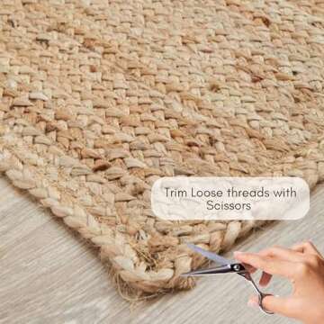 FRELISH DECOR Handwoven Jute Area Rug - 3 feet Round - Natural Yarn - Rustic Vintage Beige Braided Reversible Rug - Eco Friendly Rugs for Bedroom - Kitchen - Living Room - Farmhouse (3' Round)