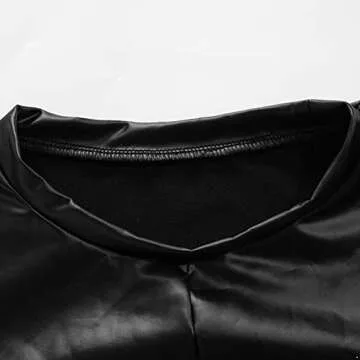 vastwit Women's Faux Leather Short Sleeve Crop Top Summer PU Shirt Blouse for Party Club Streetwear Black Small