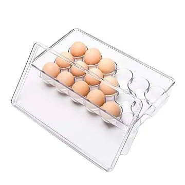 Ambergron 18 Eggs Holder for Refrigerator, Clear Egg Container for Fridge, Kitchen