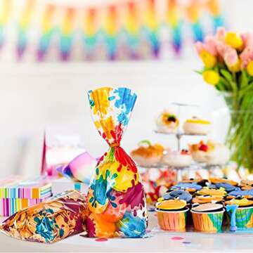 50 Pieces Artist Party Cello Bags Colorful Paint Cellophane Bags OPP Artist Paint Treat Bags Goody Candy Bags Gift Bags for Birthday Party Baby Shower Party Supplies Decorations