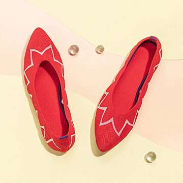 Frank Mully Womens Flat Shoes Knit Ballet Flats Comfortable Pointed Toe Mesh Dressy Shoe Slip-on Lig...