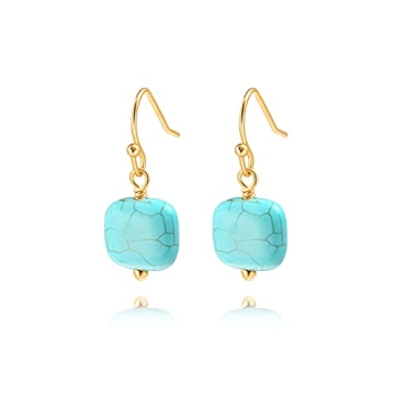 Natural Turquoise Gemstone Earrings 18K Gold Plated Hook Square Stone Dangle Drop Earrings Jewelry f...