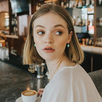 Natural Turquoise Gemstone Earrings 18K Gold Plated Hook Square Stone Dangle Drop Earrings Jewelry for Women