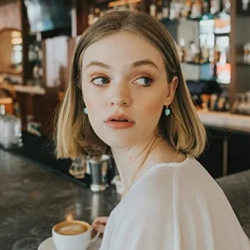 Natural Turquoise Gemstone Earrings 18K Gold Plated Hook Square Stone Dangle Drop Earrings Jewelry for Women