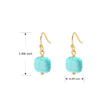 Natural Turquoise Gemstone Earrings 18K Gold Plated Hook Square Stone Dangle Drop Earrings Jewelry for Women