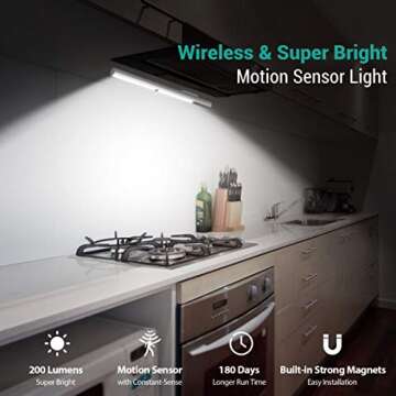 Alivation LED Under Cabinet Lighting Battery Operated Lights, T401 Closet Light Motion Activated, Re...