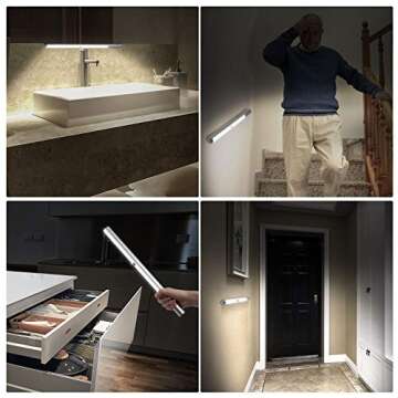 Alivation LED Under Cabinet Lighting Battery Operated Lights, T401 Closet Light Motion Activated, Rechargeable Large 4000 mah Build-in Battery Powered Lights, Under Counter Lights for Kitchen (2Pack)