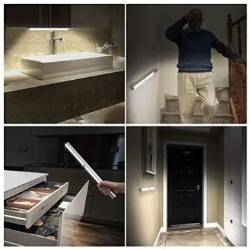 Alivation LED Under Cabinet Lighting Battery Operated Lights, T401 Closet Light Motion Activated, Rechargeable Large 4000 mah Build-in Battery Powered Lights, Under Counter Lights for Kitchen (2Pack)