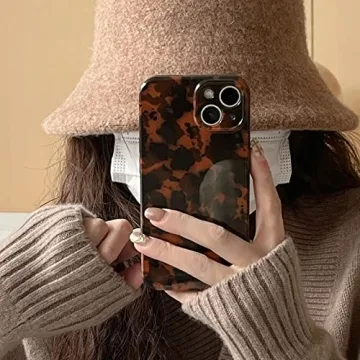 Stylish Tortoise Shell iPhone 13 Case Chic Amber Brown