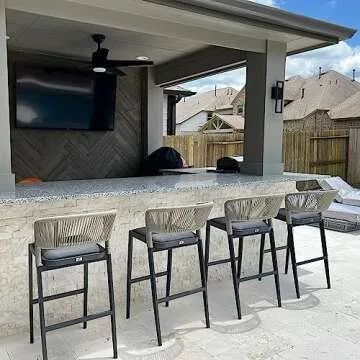 PURPLE LEAF Modern Aluminum Rattan Bar Stool Set for Outdoor