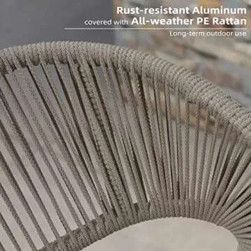 PURPLE LEAF Modern Aluminum Rattan Bar Stool Set for Outdoor