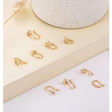 Masedy 9Pcs Stylish Non-Piercing Nose Ring Set