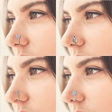 Masedy 9Pcs Stylish Non-Piercing Nose Ring Set